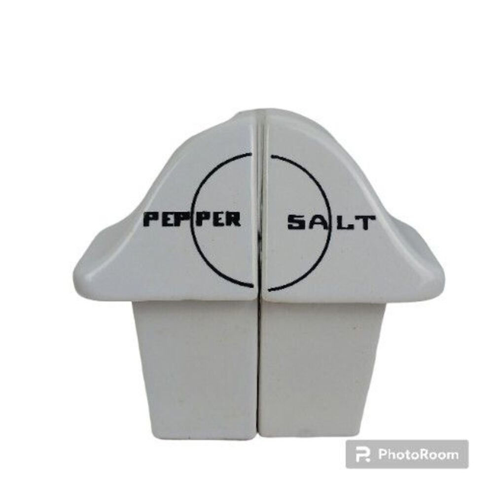 Vintage salt and pepper shakers Art Deco House Black And White ceramic MCM